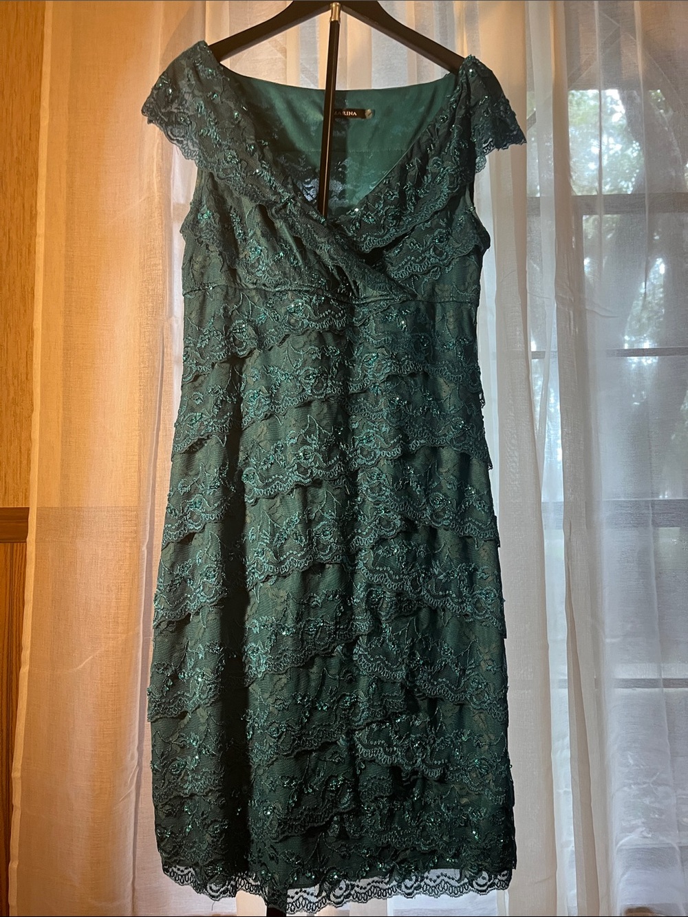 MARINA Teal Lace Embellished evening Dress